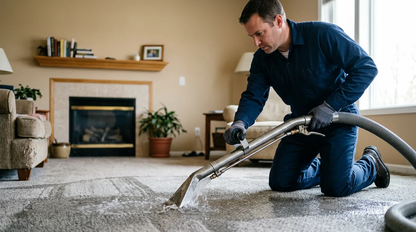 Water damage restoration technician working near Delphi, IN